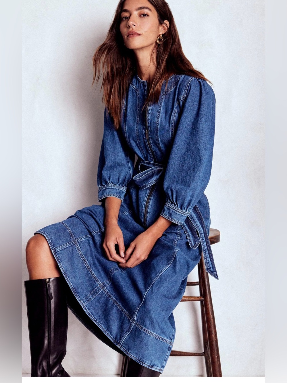 NWT Boden Women puff sleeve denim dress